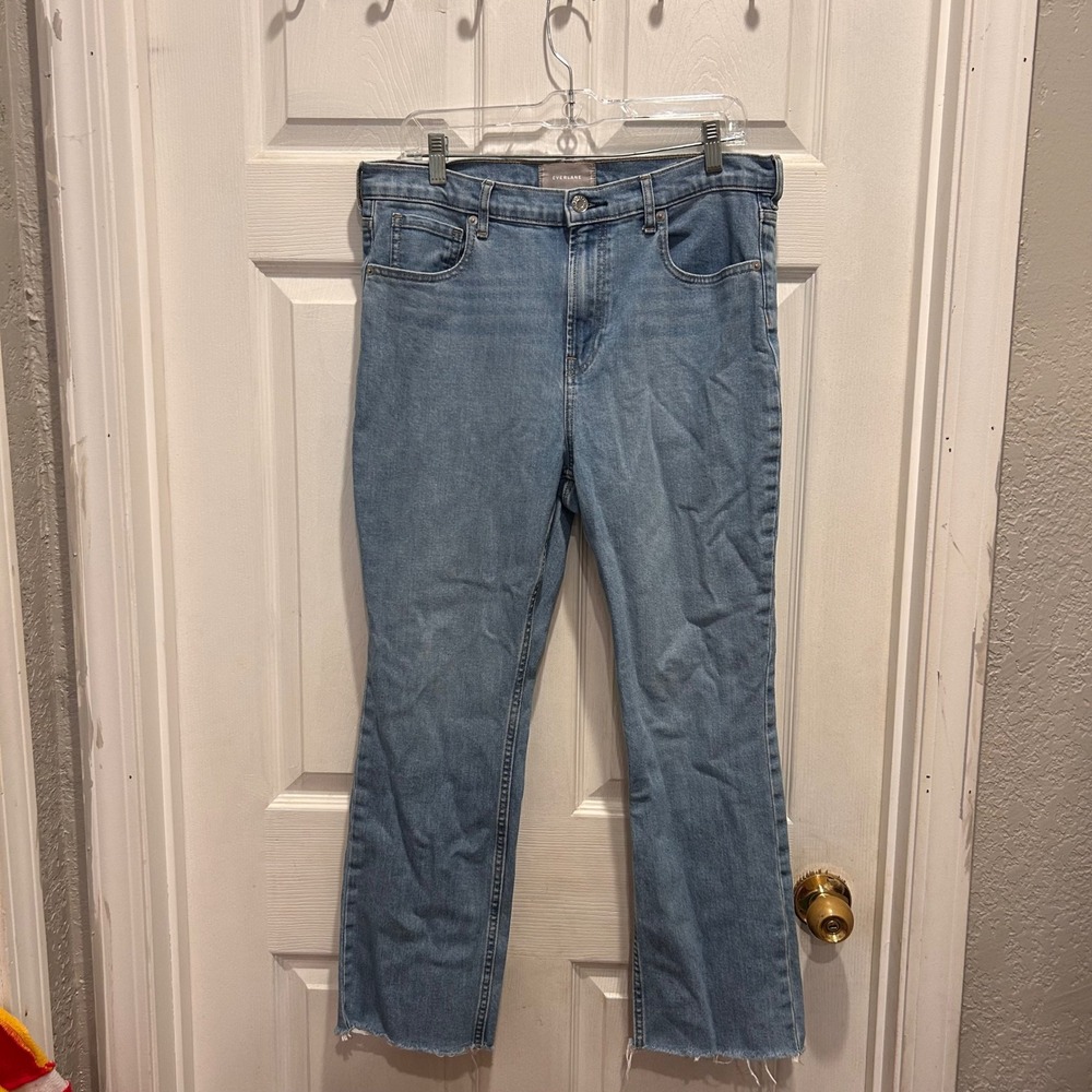 Everlane The Way High‎ Drape Crop Jeans Women's 32 Light Wash Denim Raw Hem